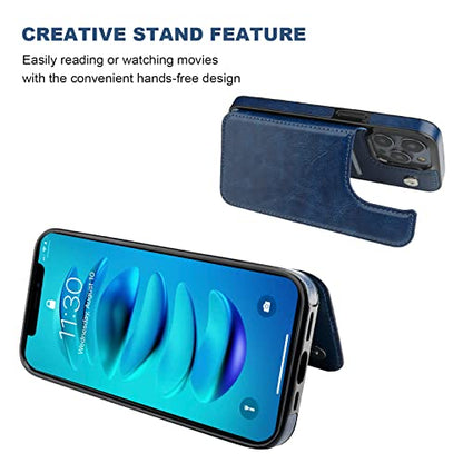 ONETOP for iPhone 14 Pro Max Wallet Case with Credit Card Holder,Blue | Kickstand,ID/Cash Holder,Case Wallet with Card Slots,Double Magnetic Clasp,Durable PU Leather Shockproof Cover for Women Men - color: Blue