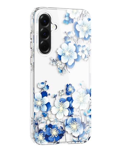 for Galaxy A36 Case Flower Clear,Stylish & Durability Floral Pattern Cover,TPU Bumper Shockproof+PC Back Protective,Cute,Slim & Lightweight for Samsung Galaxy A56 Case (Blue) - color: Blue, size: for Galaxy A36/A56 6.7 Inch