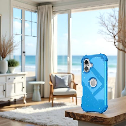IDweel for iPhone 16 Case with Screen Protector for Women,Luxury 3 in 1 Shockproof Slim Fit Hybrid Heavy Duty Hard PC Cover Soft Silicone Bumper Full Body Anti-Fingerprint Case,Glitter Sky Blue - color: Glitter Sky Blue