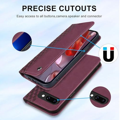 Wallet Case for Google Pixel 9A 2025 6.3 Inch - PU Leather Flip Cover with Card Holder Slots, Strong Magnetic Folio Kickstand Phone Case, Wine Red - color: Wine Red, size: google pixel 9a 6.3"