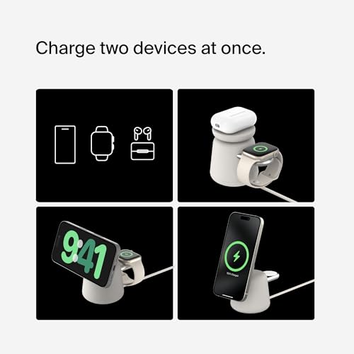 Belkin Qi2 15W Wireless Charging Dock, 2 in 1 Fast iPhone Charger - color: Sand, style: Latest Gen