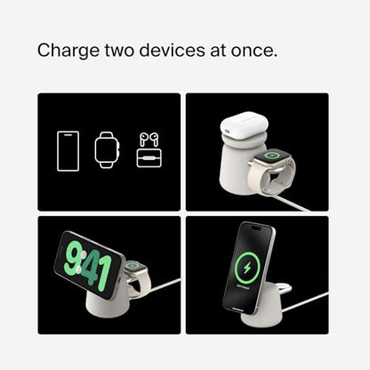 Belkin Qi2 15W Wireless Charging Dock, 2 in 1 Fast iPhone Charger - color: Sand, style: Latest Gen