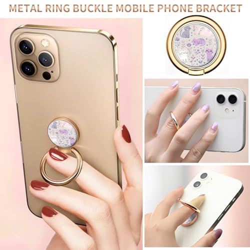 Cell Phone Ring Holder, Cute Metal Phone Grip Stand Finger Ring Kickstand, Flexible 360°Rotation Phone Tablet Case Accessories Compatible with Most Phones Cute Purple Cats - color: Cute Purple Cats