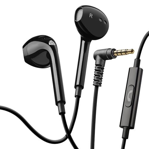 LUDOS Zenith Wired Earbuds in-Ear Headphones, 5 Year Warranty, Earphones with Microphone, Corded for 3.5mm Jack Ear Buds for iPhone, Samsung, Computer, Laptop, Kids, School Students, Woman - Black - color: Black, style: 3.5 mm