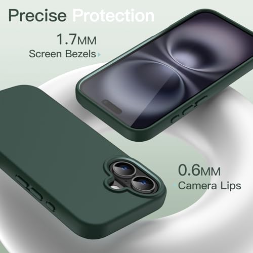 JETech Silicone Case for iPhone 16, Midnight Green | Silky Soft Touch, Shockproof Protection, Scratch Resistant, Microfiber Lining - color: Midnight Green, size: iPhone 16