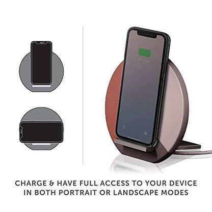 Native Union Dock Marquetry Wireless Charger–Genuine Italian Leather High Speed [Qi Certified] 10W Versatile Fast Wireless Charging Stand with iPhone 11/11Pro/11Pro Max(Rose) - color: Marquetry Rose