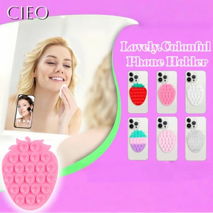 CIEO SuctionPhone Grip, Strong Silicone Suction,Strawberry Sticky Grip,Suitable for Selfies and Videos on Mirrors, Bathrooms and Smooth Surfaces, Compatible with iPhone (Strawberry Pink) - color: Strawberry Pink