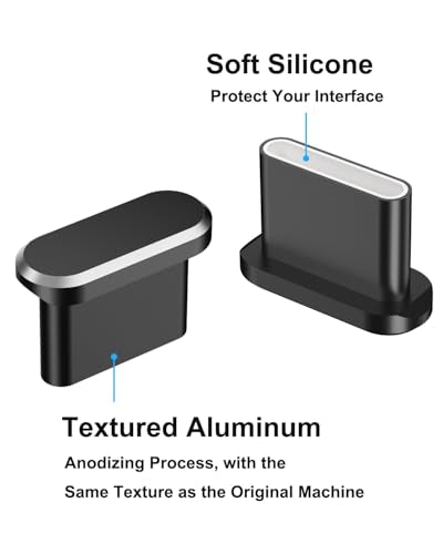 USB C Dust Plug for iPhone 18/17 Series, 4Pcs Aluminum+Silicone, Black - color: Black