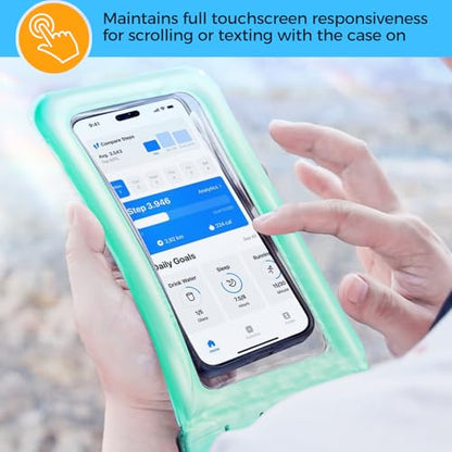 ProCase 2 Pack Floating Waterproof Phone Pouch, IPX8 Dry Bag for 7" Phones | Fits iPhone 17/16/15/14, Galaxy S24/S23 & Pixel 8/7. Touchscreen Waterproof Pouch for Swimming, Diving & Snow -Bluegreen - color: Blue/Green