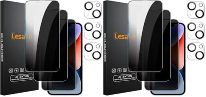 Lesakit 3+6 Pack Privacy Screen Protector for iPhone 14 6.1-Inch with 6 Pack Camera Lens Protector, Anti Spy Tempered Glass Film 9H Hardness Bubble Free Case Friendly - size: iPhone 14 (Pack of 2)