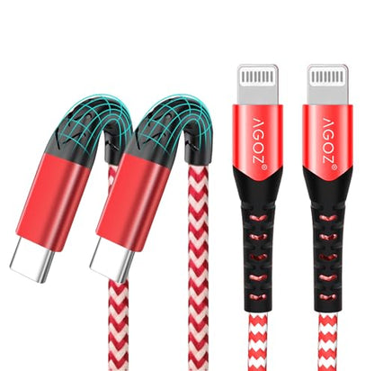 AGOZ 2 Pack RED Apple MFI Certified Lightning to USB C Cable, Braided Fast Charger Cord Compatible with iPhone 14 Pro Max, 14 Plus, 13, 12, 13 Mini iPhone SE, iPhone 11 XR X XS 8 7 6 5 (10ft)