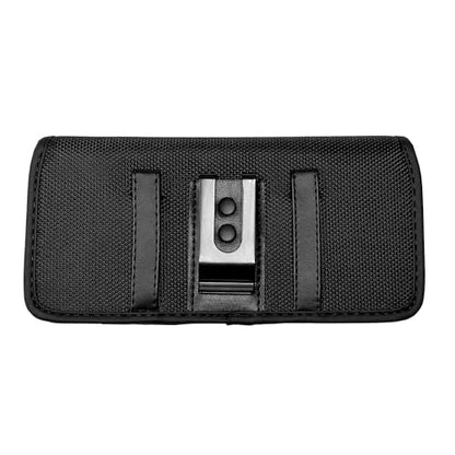 Nylon Cell Phone Holster for Cricket Vision Plus, Icon 2, Influence, Google Pixel 5a, 6, 6a, LG Harmony 4 G7 G8 K40 K22 - Horizontal Case Canvas Waist Carrying Pouch with Belt Clip/Loops, Black - size: Medium