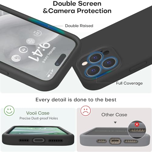 Vooii Compatible with iPhone 15 Pro Case, Upgrade Defender Liquid Silicone, [Enhanced Camera Protection] [Soft Anti-Scratch Microfiber Lining] Shockproof Phone Case iPhone 15 Pro 6.1 inch - Black - color: Black, size: iPhone 15 Pro