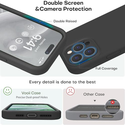 Vooii Compatible with iPhone 15 Pro Max Case, Upgraded Premium Silicone, [Camera Protection] [Soft Anti-Scratch Microfiber Lining] Shockproof Phone Case for iPhone 15 Pro Max 6.7 inch - Black - color: Black, size: iPhone 15 Pro Max