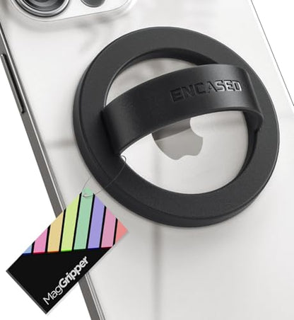 Encased Magnetic Phone Grip Holder (Compatible with MagSafe) Thin Silicone Finger Loop Ring for iPhone (Black) - color: Black
