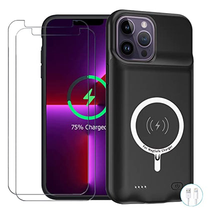 Battery Case for iPhone 13 Pro Max, Enhanced 12000mAh Portable Protective Wireless Charging Case Support Carplay Compatible with iPhone 13 Pro Max (6.7 inch) Rechargeable Battery Charger Case (Black) - size: iPhone 13 Pro Max (6.7 inch)