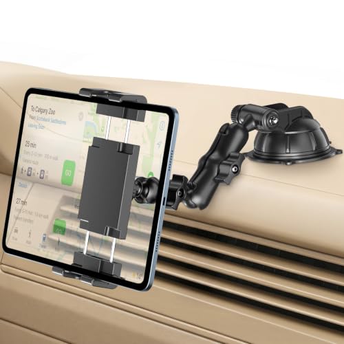 PLDHPRO Tablet Car Mount for Dashboard & Windshield, Heavy Duty iPad Holder for Truck, 360° Adjustable Suction Cup Stand Fits 5.5–14.6” Tablets & Phones, Stable for GPS & Road Trips - size: 8.7 in Arm