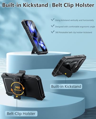 FNTCASE for Google Pixel 9A Case, Belt Clip, Built-in Screen Protector | Rugged Kickstand, 20FT Military-Grade Drop Protection, Full Body Heavy Duty Shockproof Holster, Hard Protective Cover