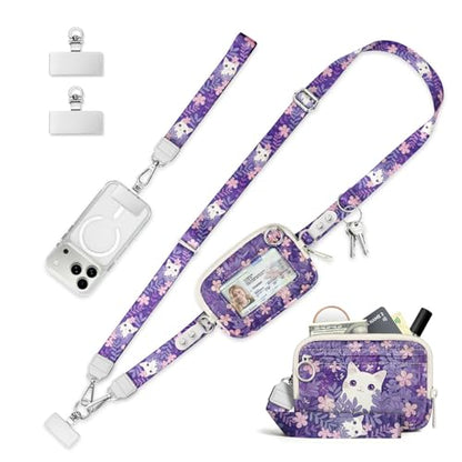 Clip and Go Strap for Phone with Wallet Crossbody Lanyard Cat Purp - color: Cats Purp