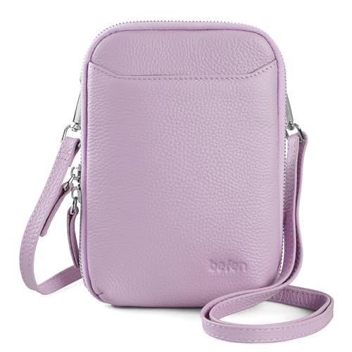 befen Genuine Leather Crossbody Cell Phone Purse for Women, Small Zip Around RFID Blocking Crossbody Wallet Bags - color: Purple