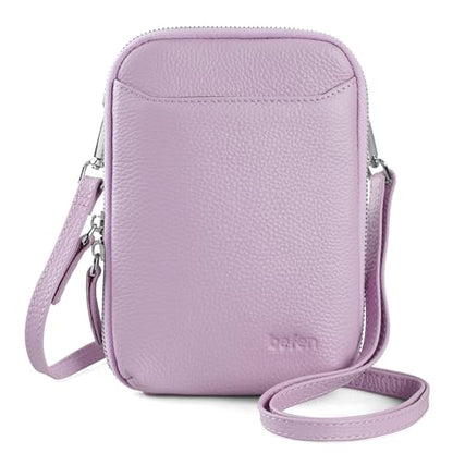 befen Genuine Leather Crossbody Cell Phone Purse for Women, Small Zip Around RFID Blocking Crossbody Wallet Bags - color: Purple
