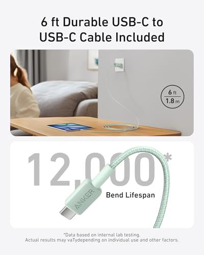 Anker Nano Phone Charger, 30W Portble and Foldable USB C GaN Charger - color: green