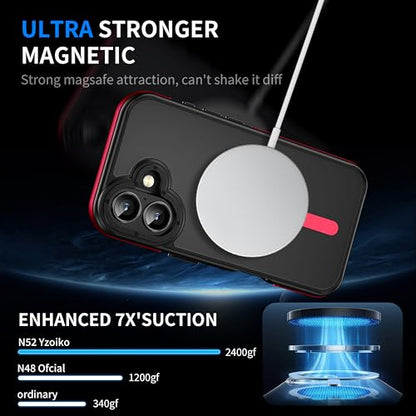 Strong Magnetic Case for iPhone 16 [5X Military-Grade Protection] Compatible with fit MagSafe Shockproof Slim Thin Cover 6.1 inch 16 Phone case, Red Bumper - color: A6-Red Bumper, size: iPhone 16(6.1")