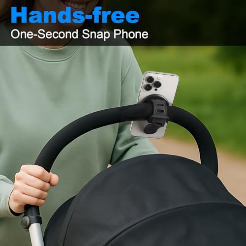 Stroller Phone Holder Universal Phone Holder for Stroller Strong magnetic phone holder with adjustable strap, stable and safe, compatible with fitness equipment, strollers, shopping carts, Black - color: Black