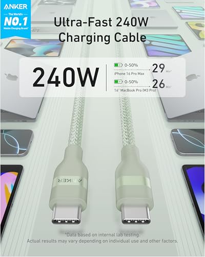 Anker Nano USB C to USB C Cable, 240W Fast Charging Cable (Green, 6ft) - color: Green, size: 6ft