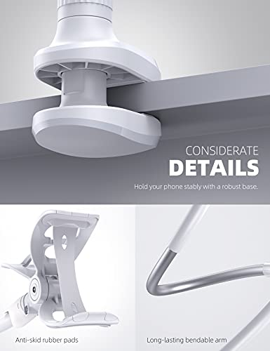 Lamicall Phone Holder, Gooseneck Mount, Compatible with 4-7'' Smartphones and Desktops, Adjustable Arm and Non-Slip Base, Easy to Install and Use - color: White
