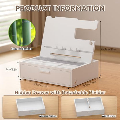 Pezin&Hulin Docking Station with Drawer, Nightstand Organizer (White) - color: White