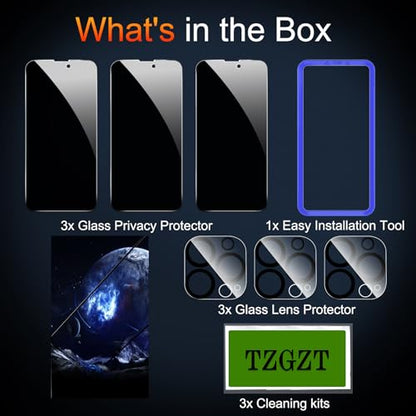 TZGZT Privacy Screen Protectors for iPhone 14 Pro Max, Tempered Glass, HD - color: iPhone 14 Pro Max-3+3Pack-Black