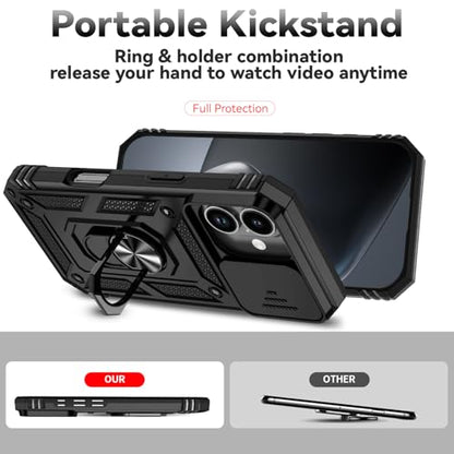 for iPhone 17 Case, with Slide Camera Cover HD Screen Protector [Military Grade 16ft. Drop Tested] Ring Holder Kickstand Protective Phone Case for Apple iPhone 17, Black - color: Black w/ Slide Camera 2nd gen. Military Grade
