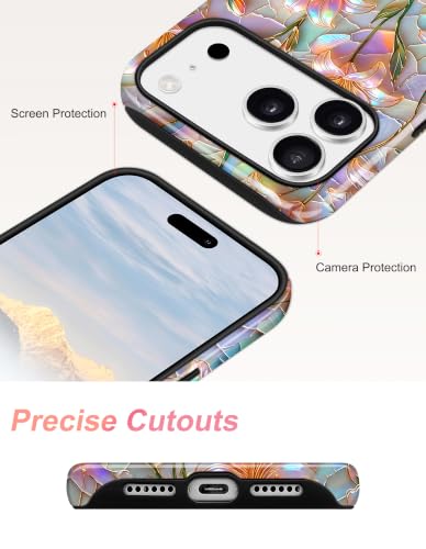 Jusy Magnetic Stained Glass Floral Case for iPhone 14 Pro, Glaze Lily | Compatible with MagSafe, Cute Aesthetic Flower Design, TPU and PC Protective Shockproof Cover - color: Glaze Lily