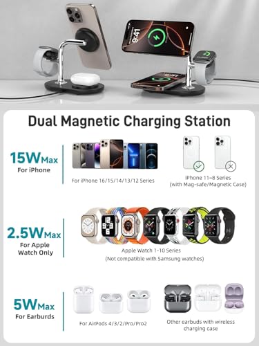 Dual Magnetic Charger for iPhone, 3 in 1 Wireless Charger for Apple Watch