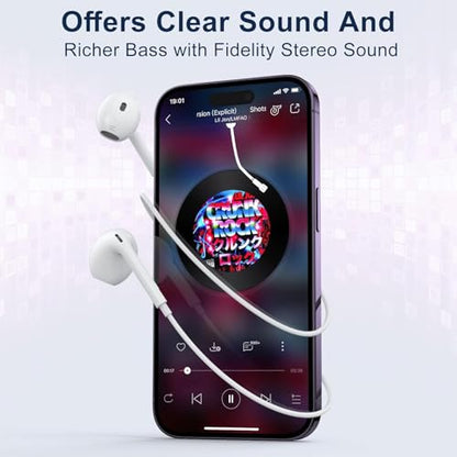 2 Packs Wired Headphones for iPhone Earbuds with Built-in Mic & Volume Control HiFi Stereo Nosie Reduction Earphones Compatible with iPhone 14/13/12/11/XR/XS/X/8/7/SE,No Bluetooth Need,Plug&Play!