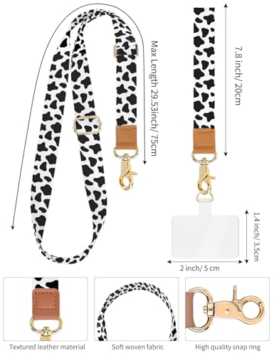 Phone Lanyard Crossbody Strap, Adjustable Neck Strap and Wristlet Strap for Phone Wallet ID Badge with 2 Phone Tabs - color: Cow Print