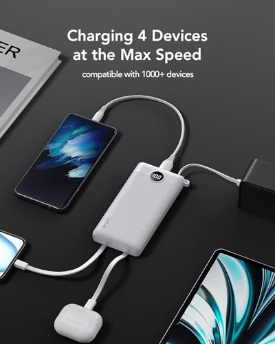 VRURC Power Bank for iPhone, 22.5W Portable Charger with Built-in Cables - color: White