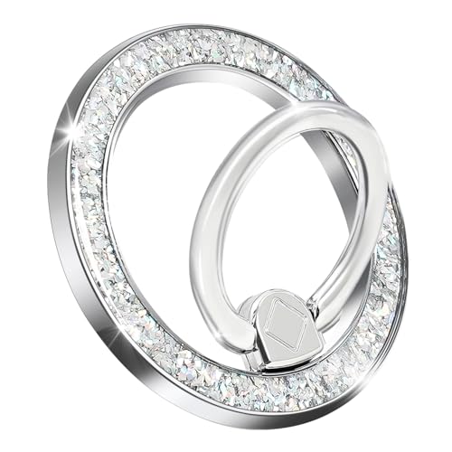 Magnetic Phone Ring for MagSafe Grip [Super Magnet] Gold Twinkle Design Ring Holder Stand, magsafe pop Socket (Silver) - color: Silver