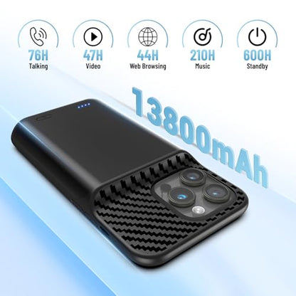 Battery Case for iPhone 15 Pro Max (6.7 inch), 13800mAh [High Capacity] 2026 Upgraded Portable Battery Charging Charger Case, Rechargeable Battery Back with Tempered Glass Screen Protector,Black - size: for iPhone 15 Pro Max (6.7 inch)