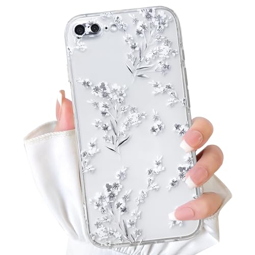 NITITOP Compatible for iPhone 7/8 Plus Case Cute Clear Flower - White | Floral for Girls Women, Girly, Aesthetic, Soft TPU, Full Camera Lens, Protective, Shockproof Phone Cover - color: White, size: iPhone 7 Plus / 8 Plus