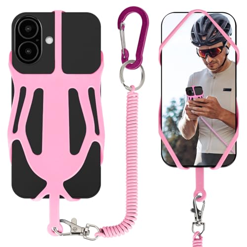 HOTEMIA Silicone Phone Lanyard Holder with Carabiner, Universal Phone Strap,Anti-Theft Phone Case with retractable tether - color: Pink