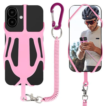 HOTEMIA Silicone Phone Lanyard Holder with Carabiner, Universal Phone Strap,Anti-Theft Phone Case with retractable tether - color: Pink