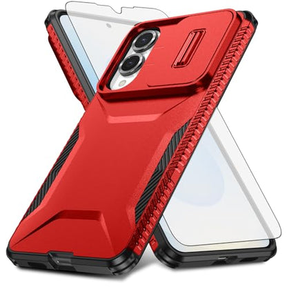 Asuwish Phone Case for Samsung Galaxy S25 Edge 5G with Screen Protector and Slide Camera Cover Rugged Hybrid Shockproof Protective Cell Accessories S25Edge 25S S 25 25Edge 6.66 2025 Women Men Red - color: Red