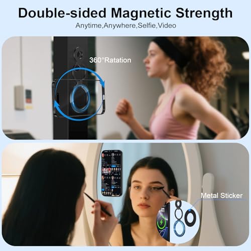 Magnetic Phone Ring Holder for MagSafe Gym Phone Grip Stand Finger Ring Kickstand Dual-Sided Magnetic Stand for iPhone 17 16 Pro Max 16e 15 14 13 12 Pro Max,Samsung,Compatible for Wireless Car Mount - color: Black