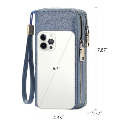 GAEKEAO RFID Leather Wristlet Wallet for Women with Grip Strap | Large capacity clutch wallet, credit card holder, wrist strap, zipper purse, travel and shopping - color: A12 Embossed Ocean Blue-1