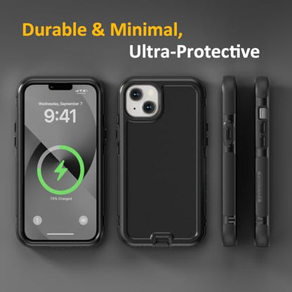 Follaroma for iPhone 13 Case, Heavy Duty Magnetic Cases, Black, 6.1" | Compatible with MagSafe, Heavy Duty Shock proof,Military-Grade Anti-Drop Protective,Dual Layer Magnetic Protection Phone Case - color: Black