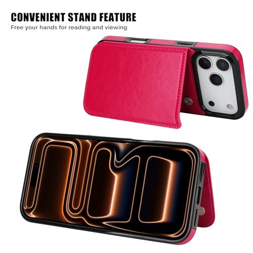 for iPhone 17 Pro Max Wallet Case with Screen Protector, Slim PU Leather Protective Case with Card Holder[RFID Blocking] Kickstand Cover 6.9“-Rose Red - color: Rose Red