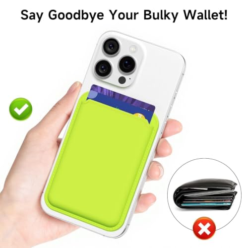 LoeoeL Magnetic Phone Wallet Compatible with Magsafe Wallet, Silicone ID Credit Card Holder Wallets for Back of Phone Pocket, Slim Thin Pouch Sleeve Mag Safe Wallets for iPhone Samsung, Neon Green - color: Neon Green