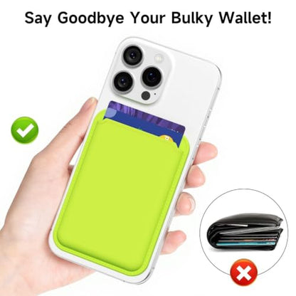 LoeoeL Magnetic Phone Wallet Compatible with Magsafe Wallet, Silicone ID Credit Card Holder Wallets for Back of Phone Pocket, Slim Thin Pouch Sleeve Mag Safe Wallets for iPhone Samsung, Neon Green - color: Neon Green